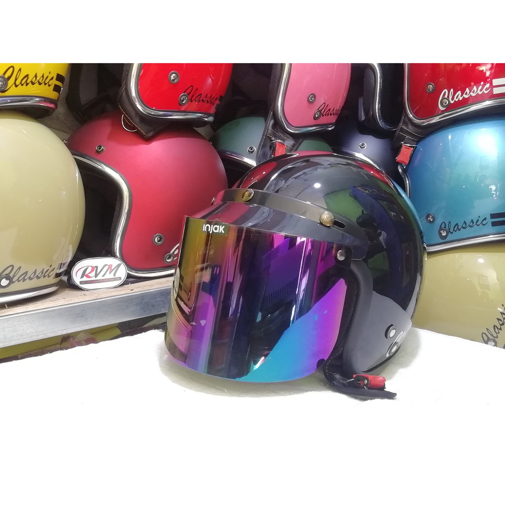 Helm Bogo Classic Dewasa Hitam Kaca Datar Pelangi Shopee Indonesia