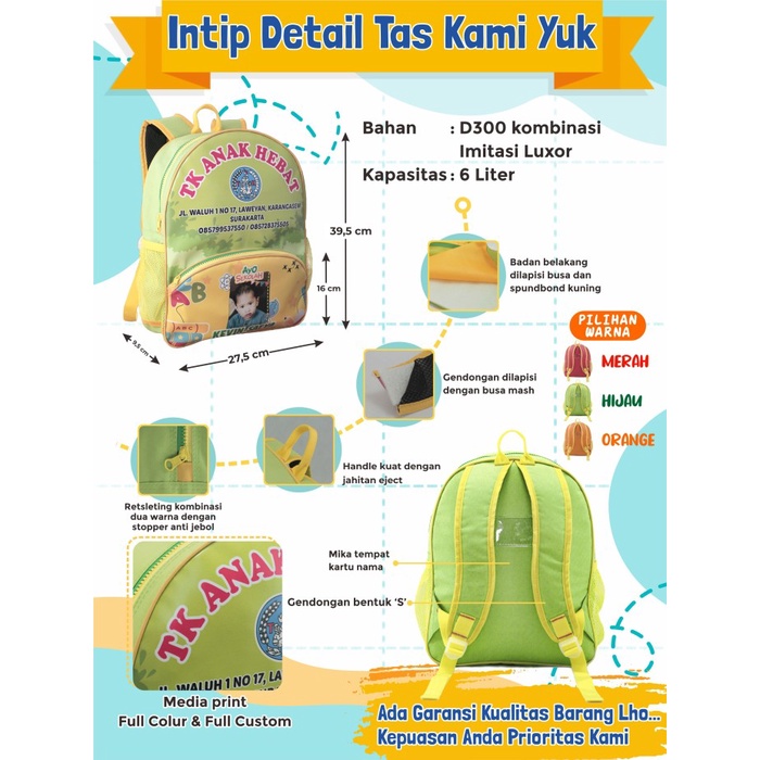 

Custom Tas Anak - Tas Anak PAUD / Tas Anak TK - Tema Animal - 1 HARI JADI