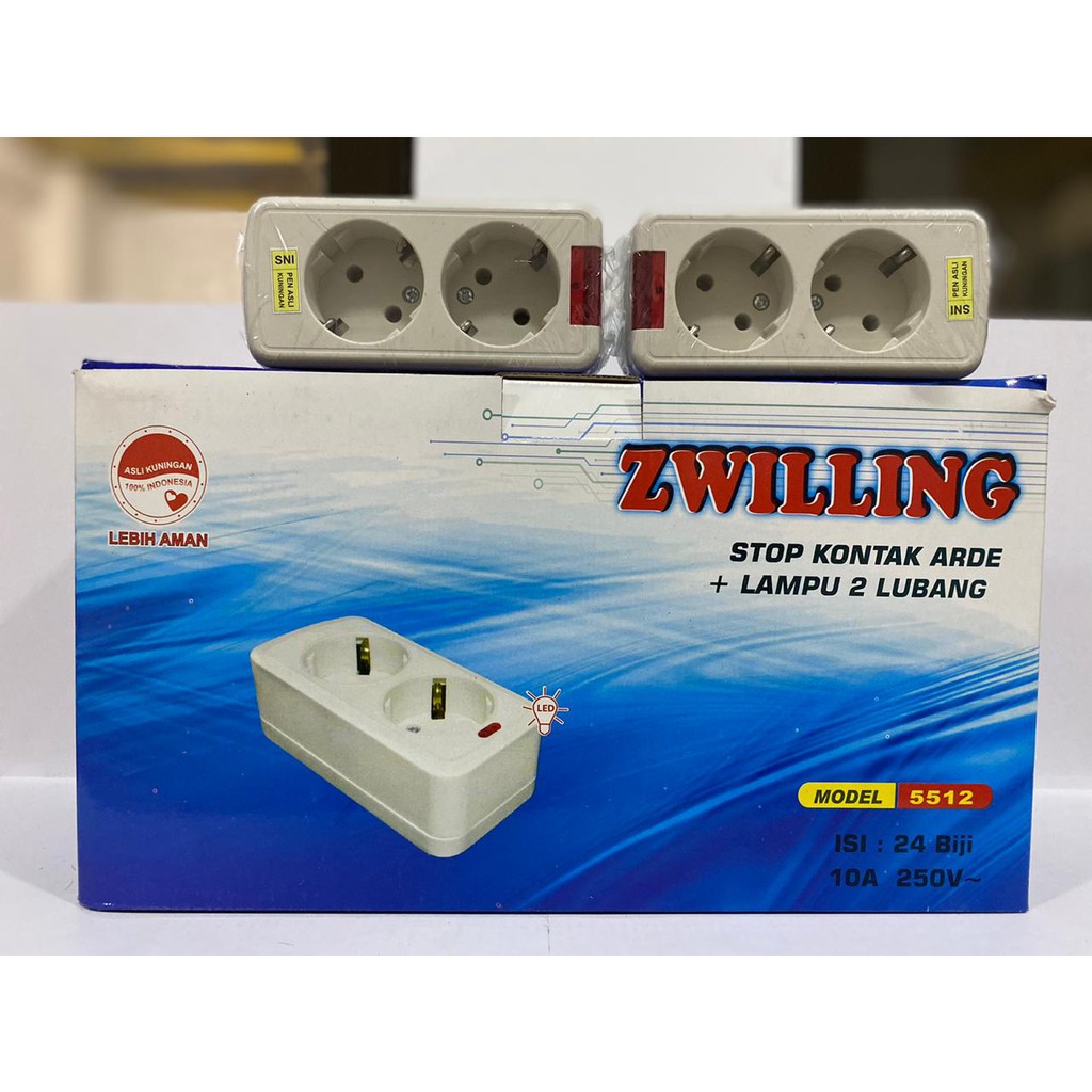 Zwilling Stop Kontak Arde + Lampu 2 Lubang