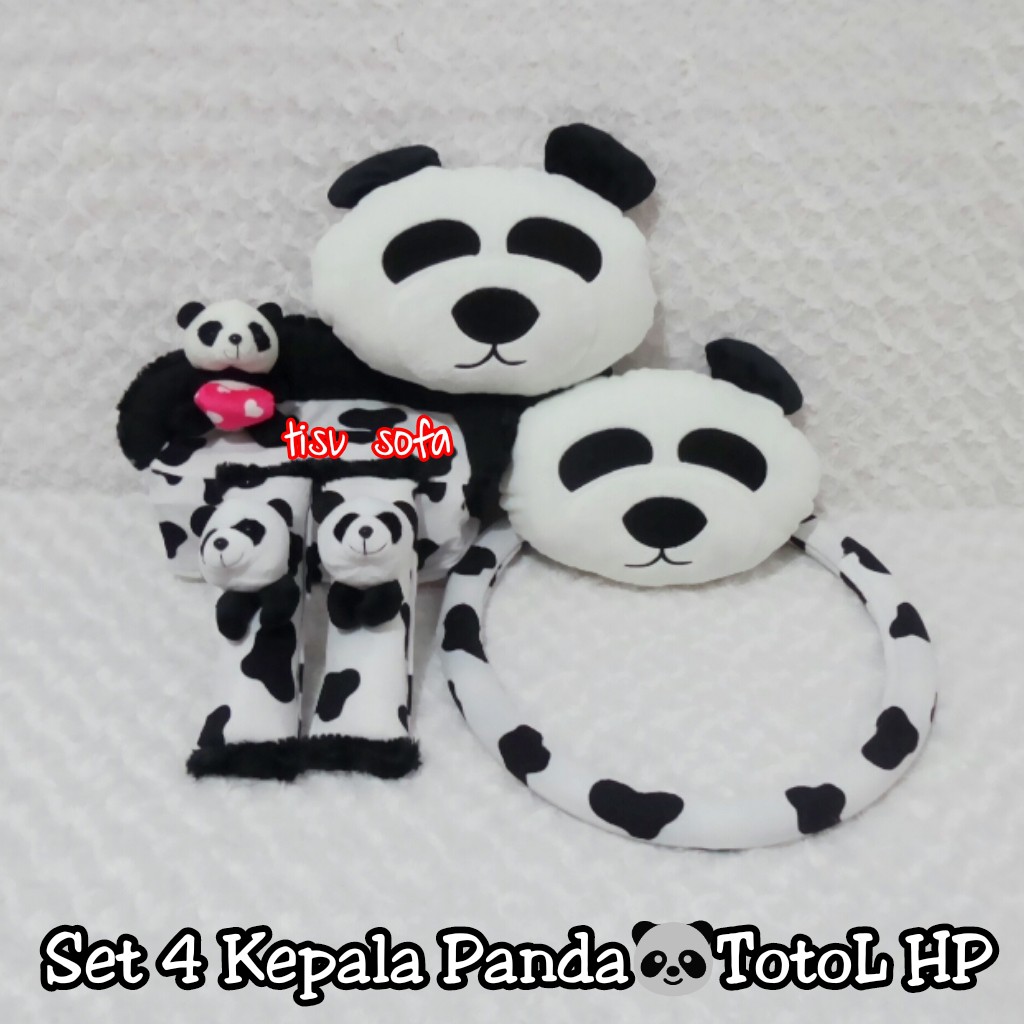 Bantal Mobil Set 4 Kepala Panda Totol Hitam Putih Tisu Sofa Bantal Mobil Set 4 Kepala Panda Totol Hitam Putih Tisu Sofa