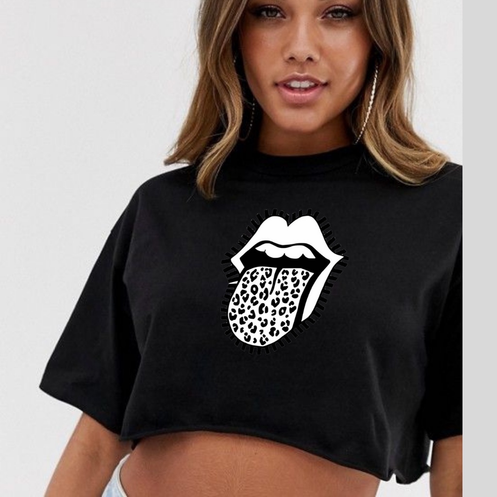 Clothing May - Kaos Crop Top Rolling Stoness Simple Kaos Distro Croptop Atasan Krop Top Wanita Cewek Viral