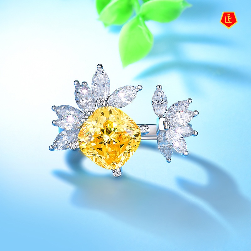 [Ready Stock]Fashion Flower Moissanite Yellow Diamond Ring