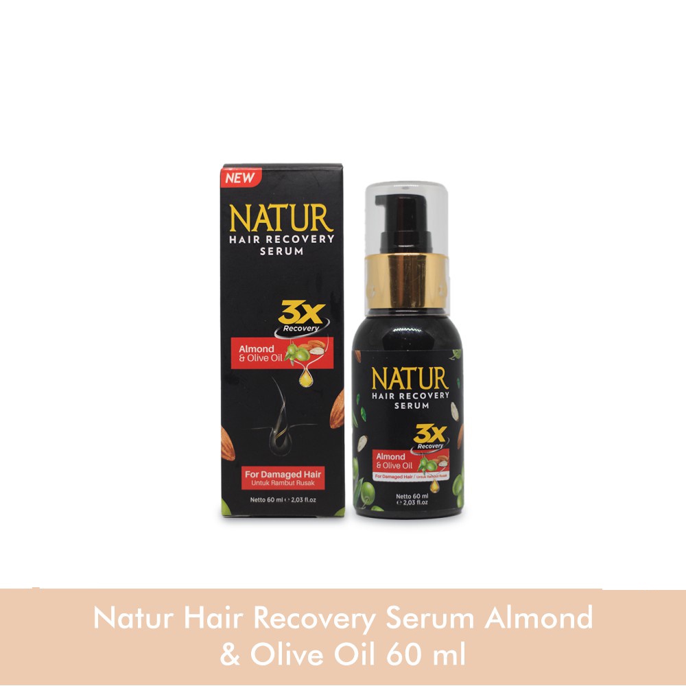 NATUR Hair Recovery Serum 60ml for Dull Damage Hair Fall - Almond &amp; Ginseng Oil / Aloe Vera / Olive