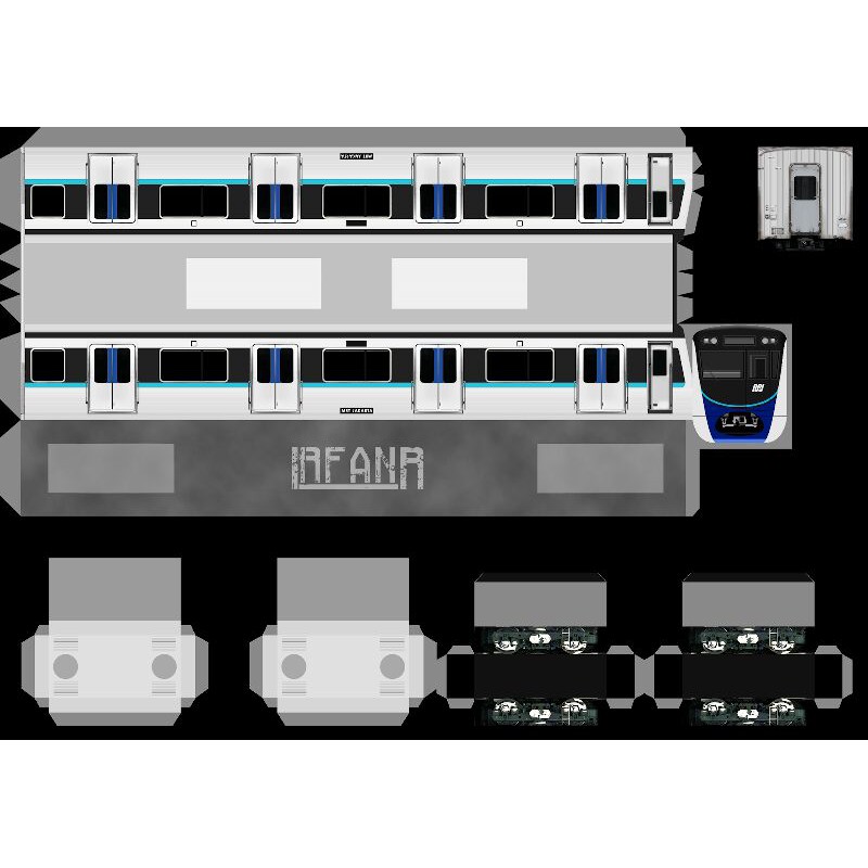 lembaran pola papercraft kereta mrt skala 50