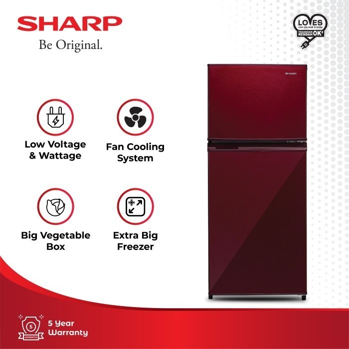 SHARP Lemari Es SJ195MD 172 Liter / Kulkas 2 Pintu 130 Watt SJ-195MD / SJ-195MDSR2 / SJ-195MDSG2