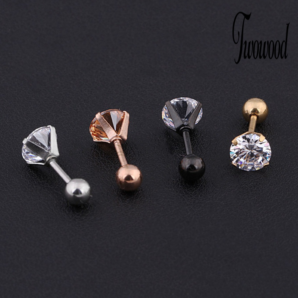 1pc Anting Stud Cubic Zirconia Bahan Titanium Steel Untuk Unisex