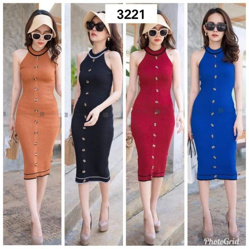 Dress rajut halterneck import/bodycon dress rajut import