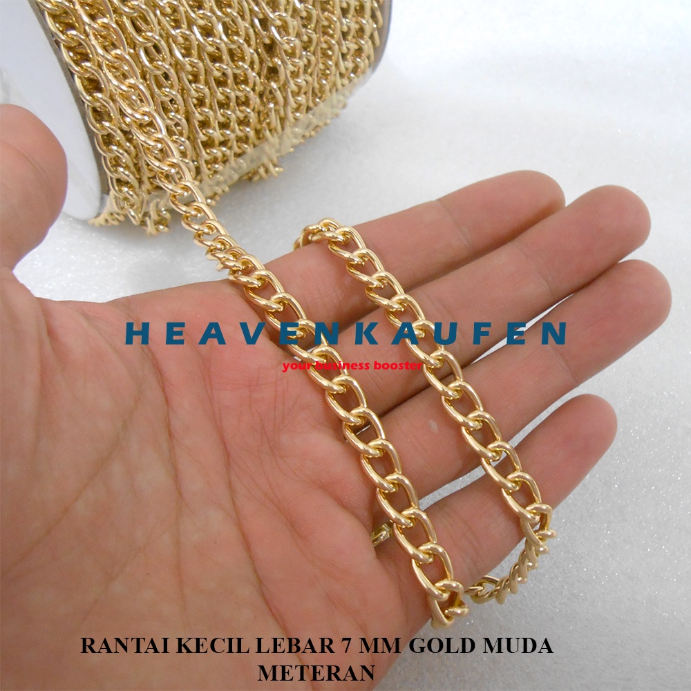 Rantai Kecil Lebar 7 mm Warna Gold Muda / Emas Muda Untuk Rantai Craft DIY Masker Dompet Dll Meteran