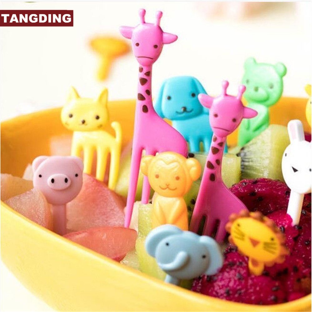 【COD Tangding】Set Garpu Buah Desain Kartun Binatang Lucu Bahan Plastik Gaya Jepang