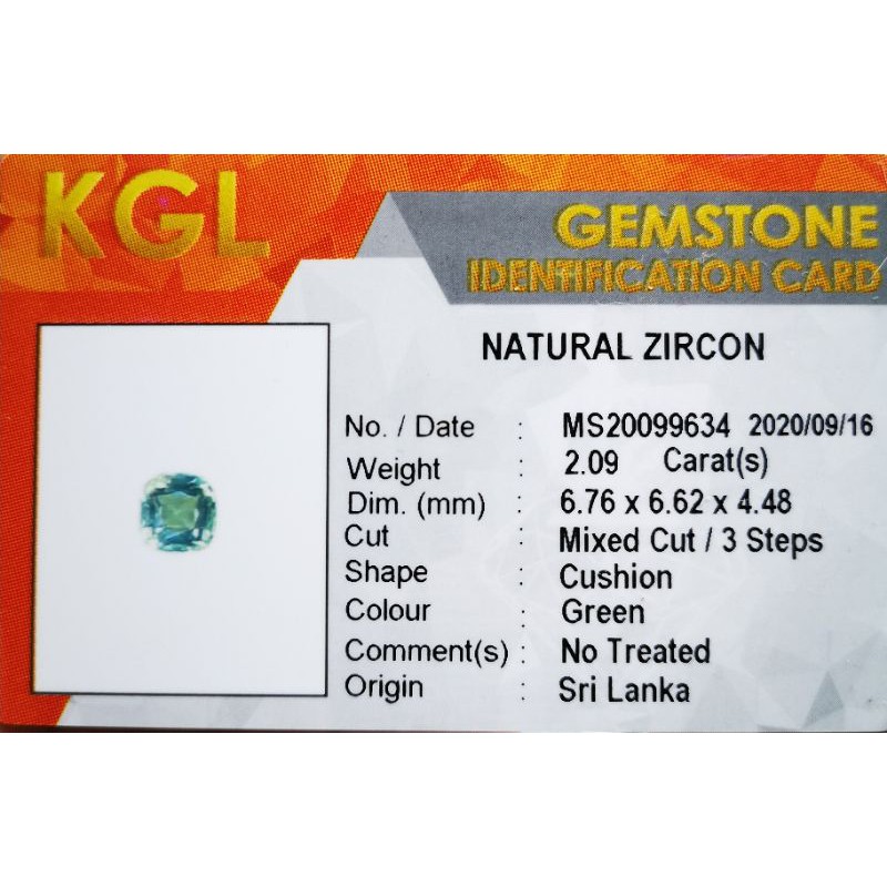 Natural Batu Permata Green Zircon Sri Lanka Clarity Sempurna Luster Clean + Memo Kgl Lab