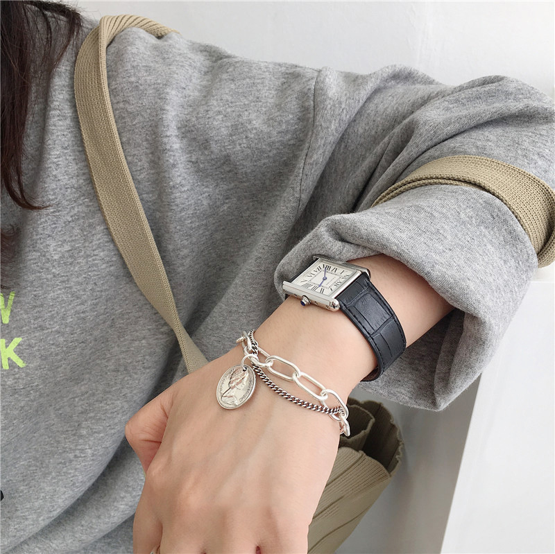 Gelang Liontin Koin Emas Gelang Retro Rantai Ganda Pasangan Hip Hop Gelang Fashion Perhiasan Hadiah Permen Perhiasan