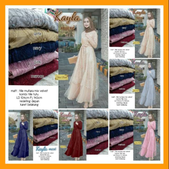 gamis brokat pesta - brukat pesta modern murah - kayla maxy set