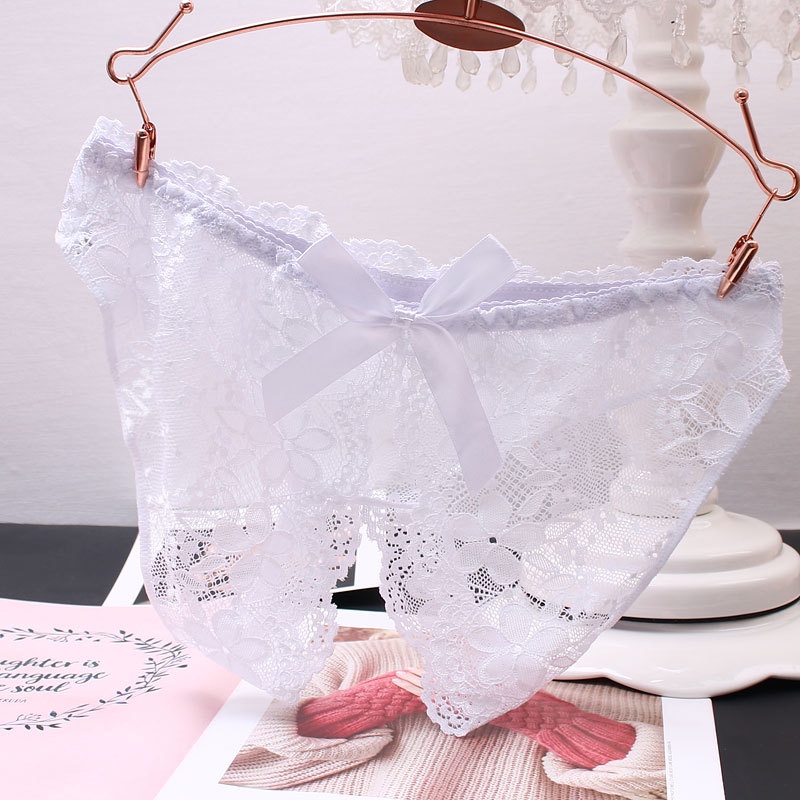 Celana Dalam Wanita Sexy Crotchless Ukuran Jumbo Transparan G String Lingerie Hollow Keluar Thongs Renda C150