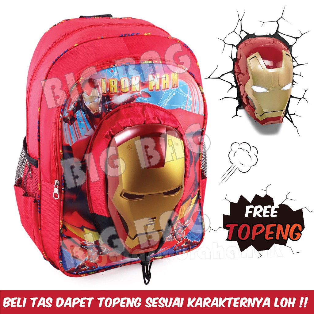 Tas Ransel Sekolah Anak CAPTAIN AMERICA - SPIDERMAN - BATMAN - THE MASK - COOL BACKPACK + TOPENG