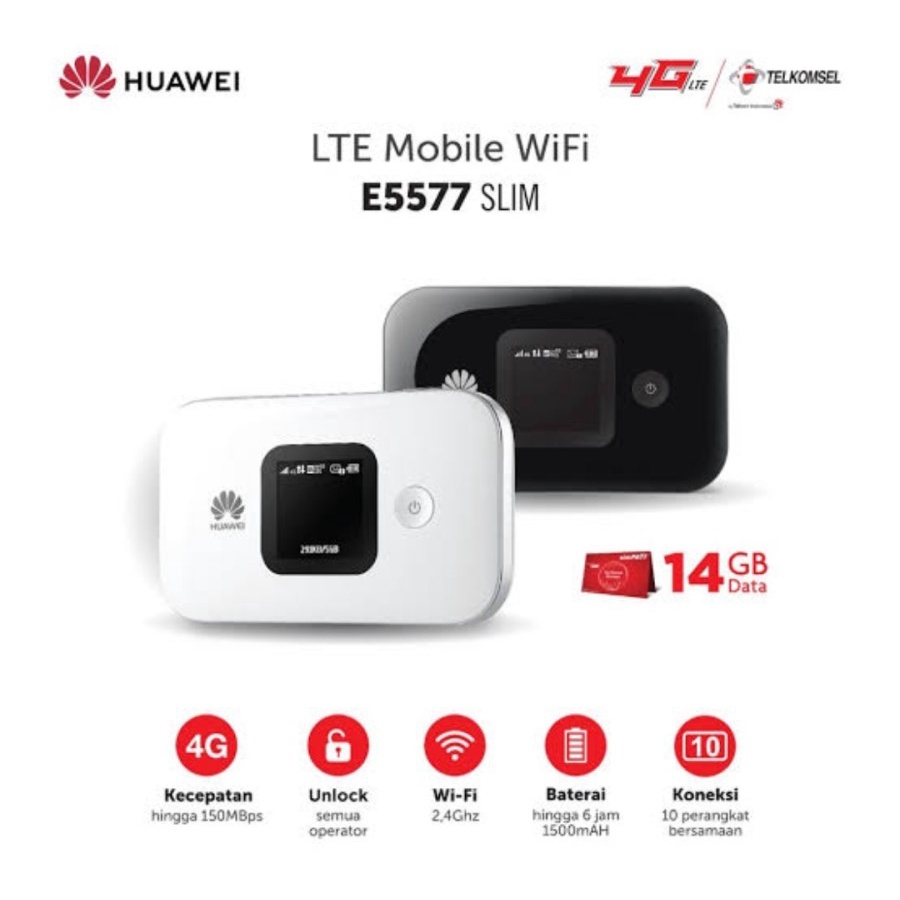 Mifi 4G LTE All Operator Huawei E5577 Slim Telkomsel 14GB