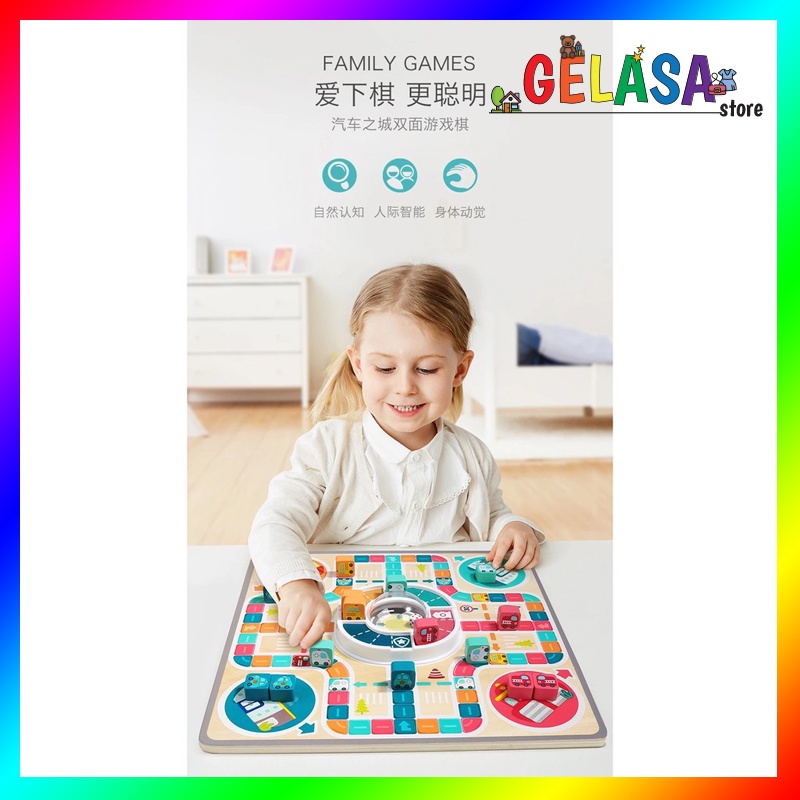 Gelasa Mainan kayu anak Wooden Multi-functional Chess Board Game