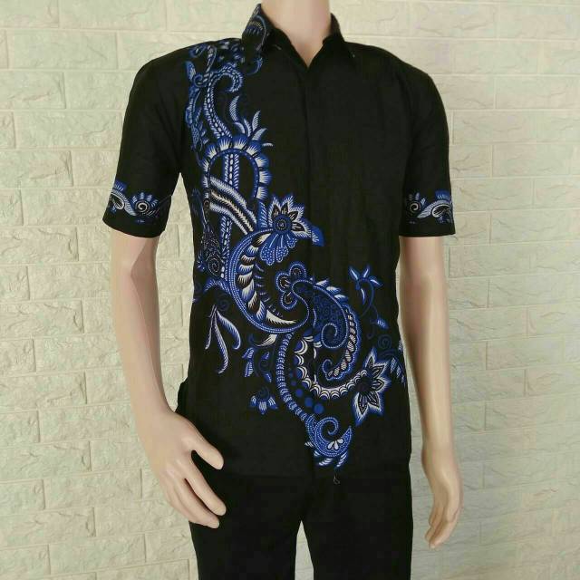 Kemeja batik motif Soka biru