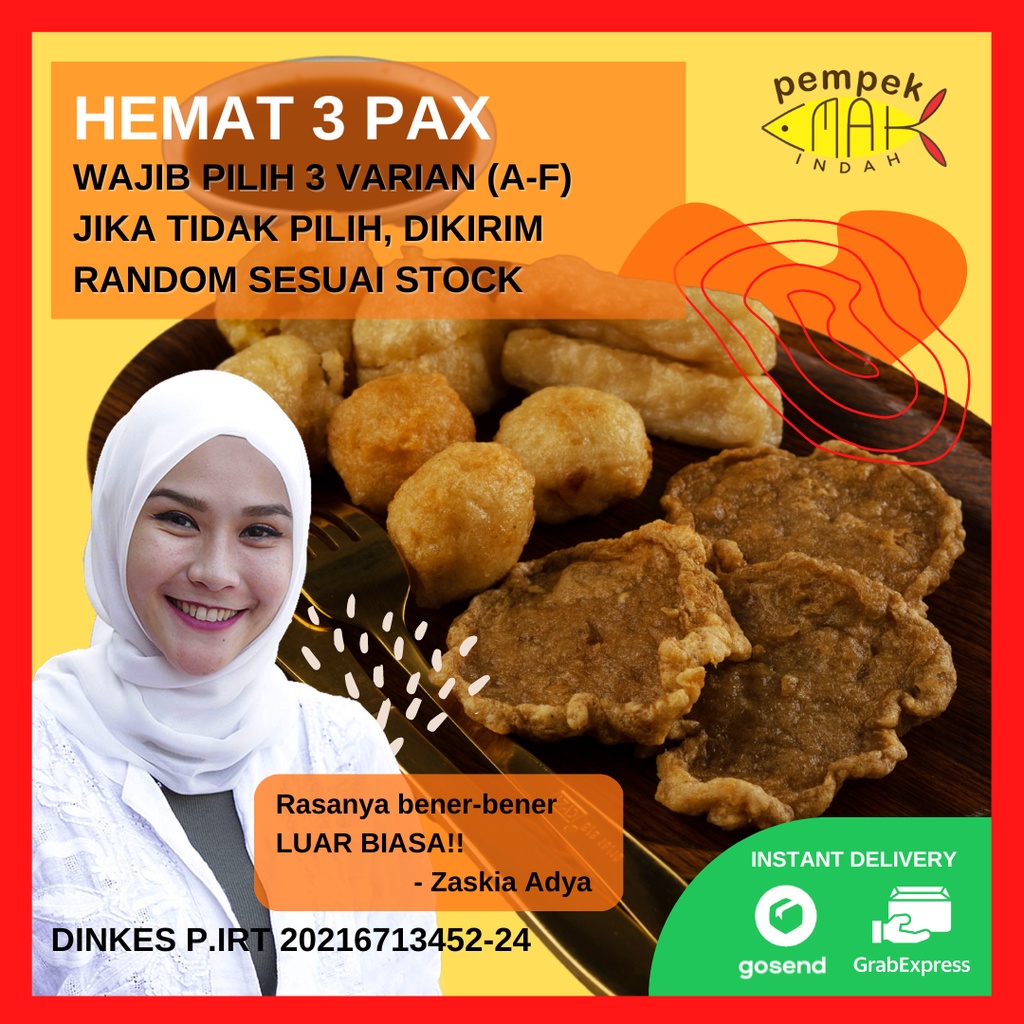 PEMPEK EMAK INDAH - PEMPEK MPENAK PALEMBANG ASLI IKAN TENGGIRI - Paket Hemat 3 Pax WAJIB PILIH VARIAN