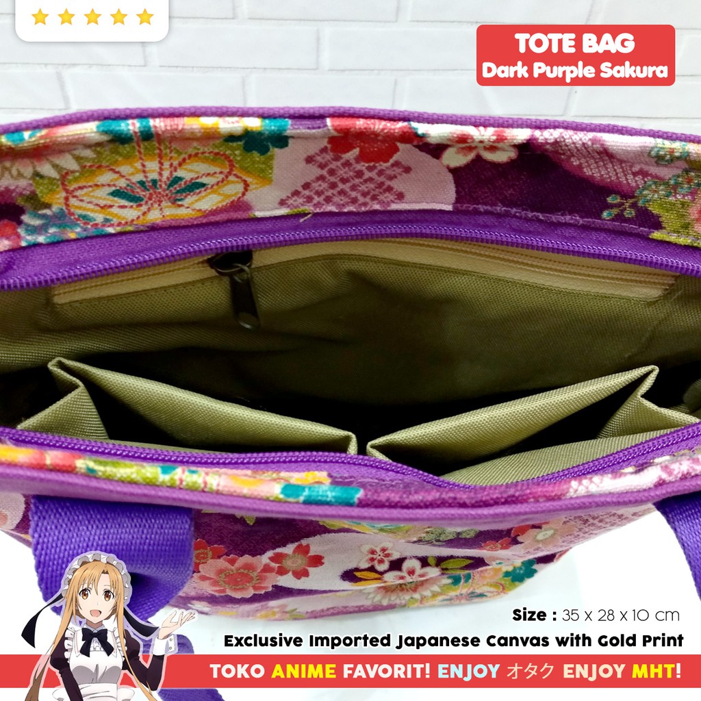 Tas Tote Bag Jepang Canvas Kanvas Impor Dark Purple Sakura