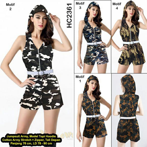 HC2361 JUMPSUIT MINI HOODIE COTTON STRETCH / SETELAN WANITA / JUMPSUIT CELANA PENDEK