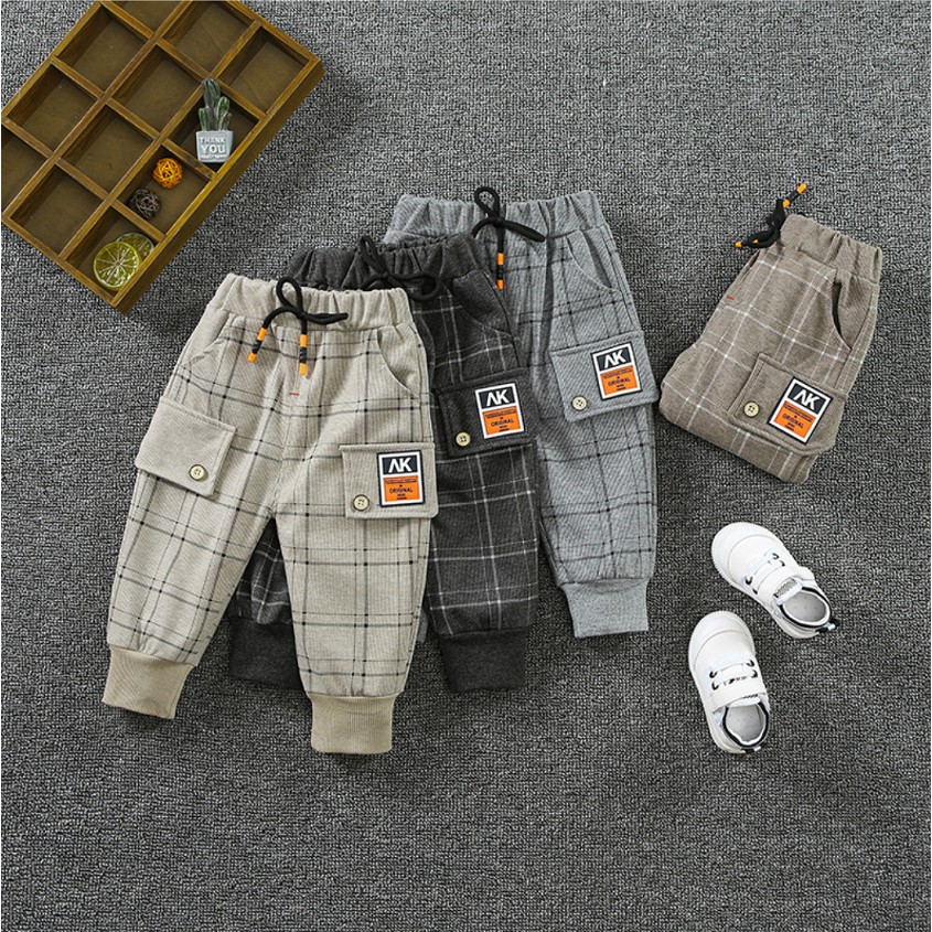 Celana Panjang Bayi Anak 0-3 Tahun Flannel Hype Beast Anak Laki-laki Cowok Long Pants Kotak-kotak