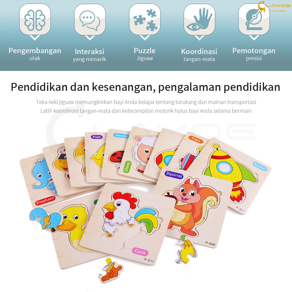 LAKOE Mainan puzzle kayu anak hewan kartun/Mainan Edukasi anak bayi / wooden puzzle toys