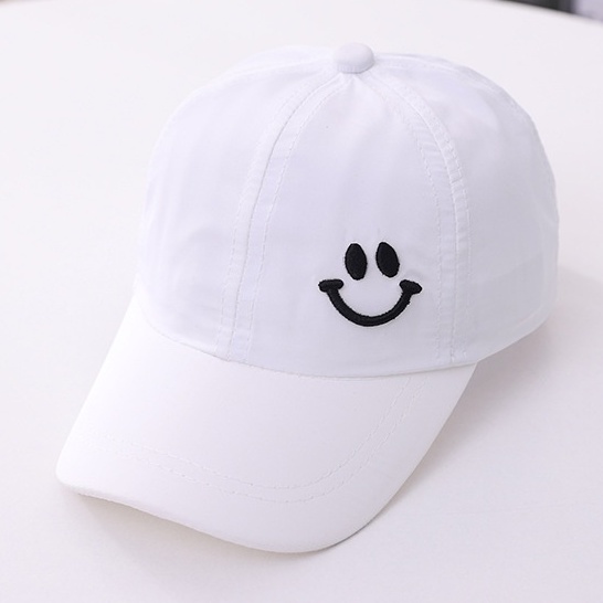 Topi Baseball Bordir Gaya Korea Pria Wanita Model Smile Senyum Distro-Putih
