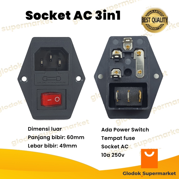 Socket AC 3 in 1 Saklar Fuse Holder Switch