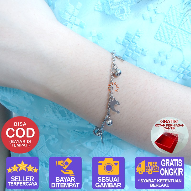 Lovelybutik Gelang Titanium Anti Karat / Gelang Tangan Wanita Titanium / Dolphin New Gelang Tangan