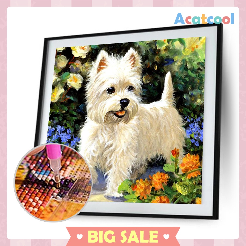 5D DIY Full Drill Diamond Painting White Puppy Cross Stitch Embroidery Kit