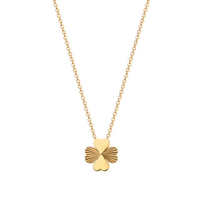 Kalung gold bunga clover Titanium Korea Style Wanita Anti Karat