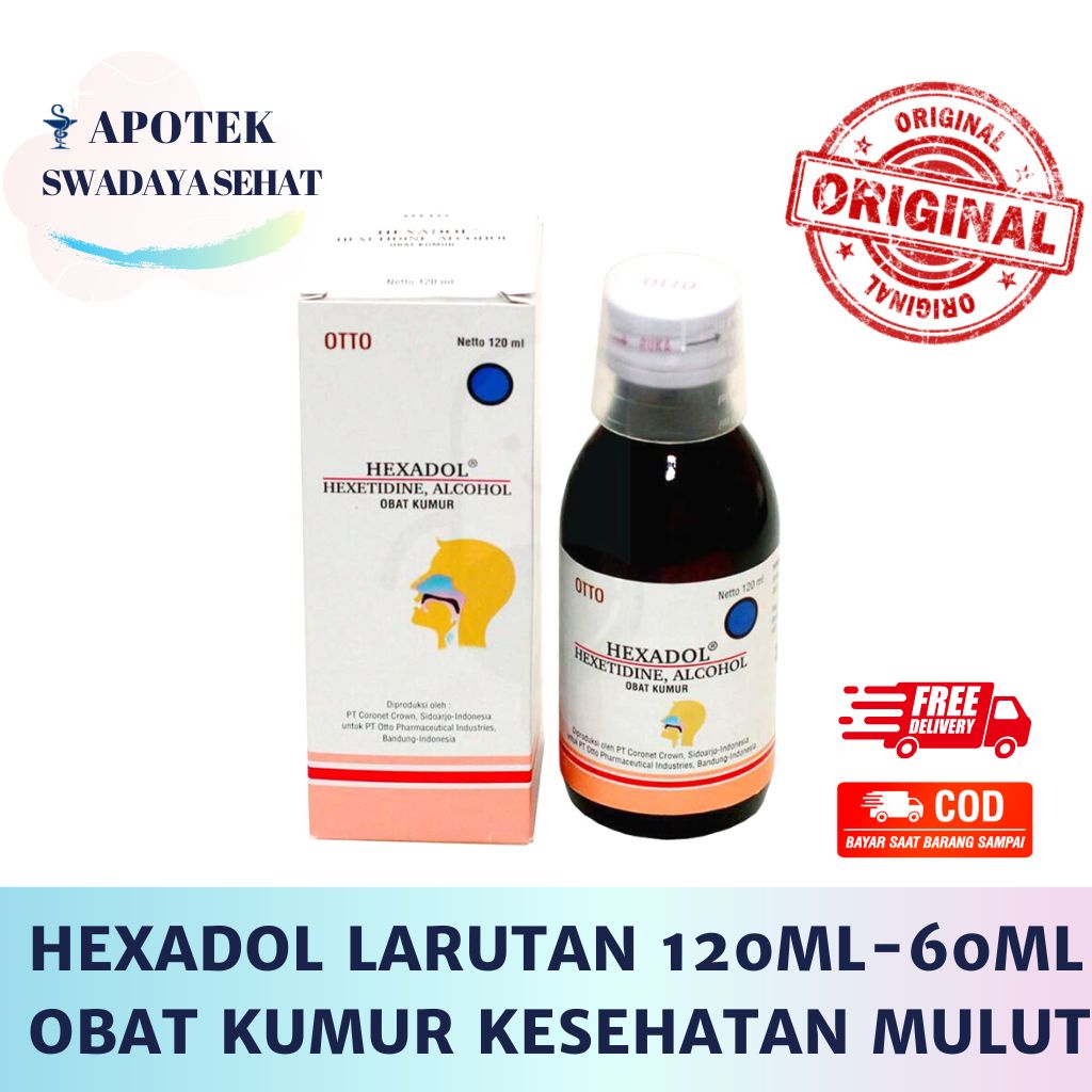 HEXADOL 120ML Botol - Larutan Obat Kumur 60 ML Kesehatan Mulut Sariawan Tonsil