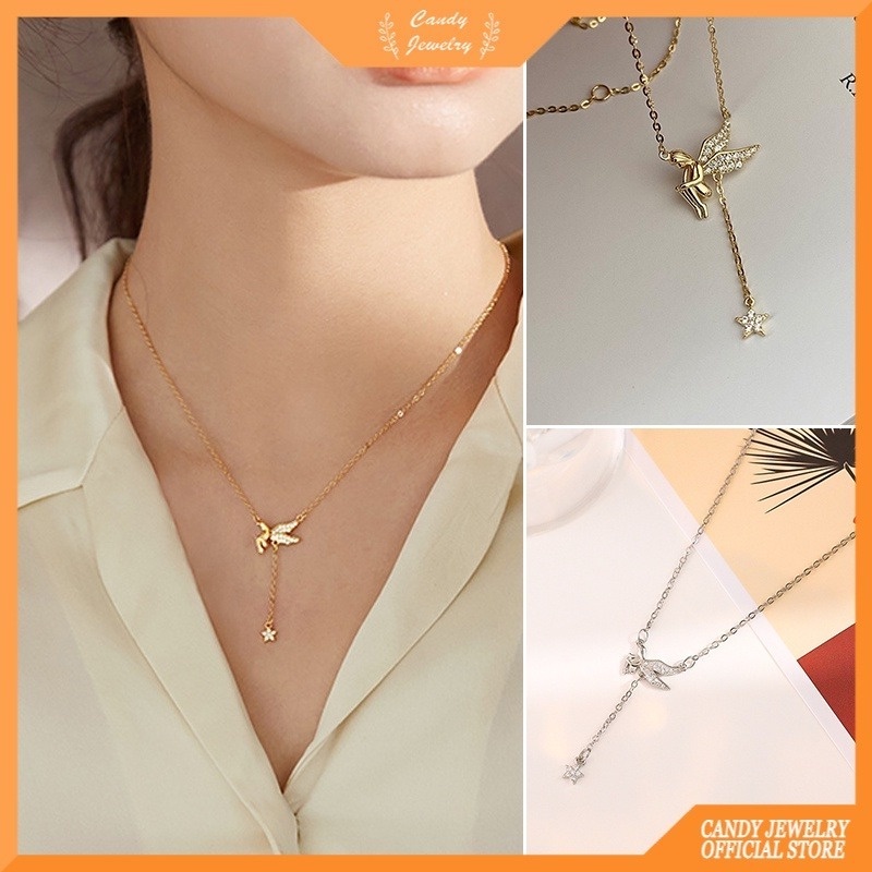 Kalung Rantai Sterling Silver 925 Dengan Liontin Bintang / Bunga Untuk Wanita