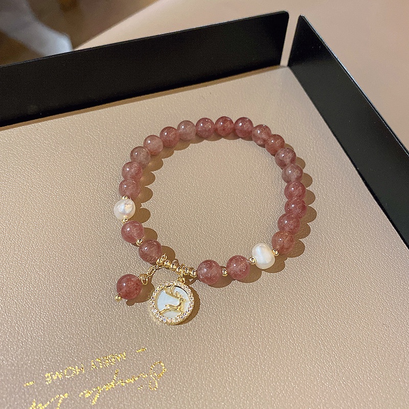 Gelang Manik-Manik Kristal Mutiara Strawberry