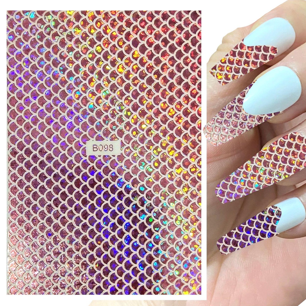 AUGUSTINA Agustin 3D Nail Art Sticker Set DIY Fashion Hologram Garis Desain Kerut Laser Dekorasi Kuku Perekat Diri Melubangi Patch Kuku
