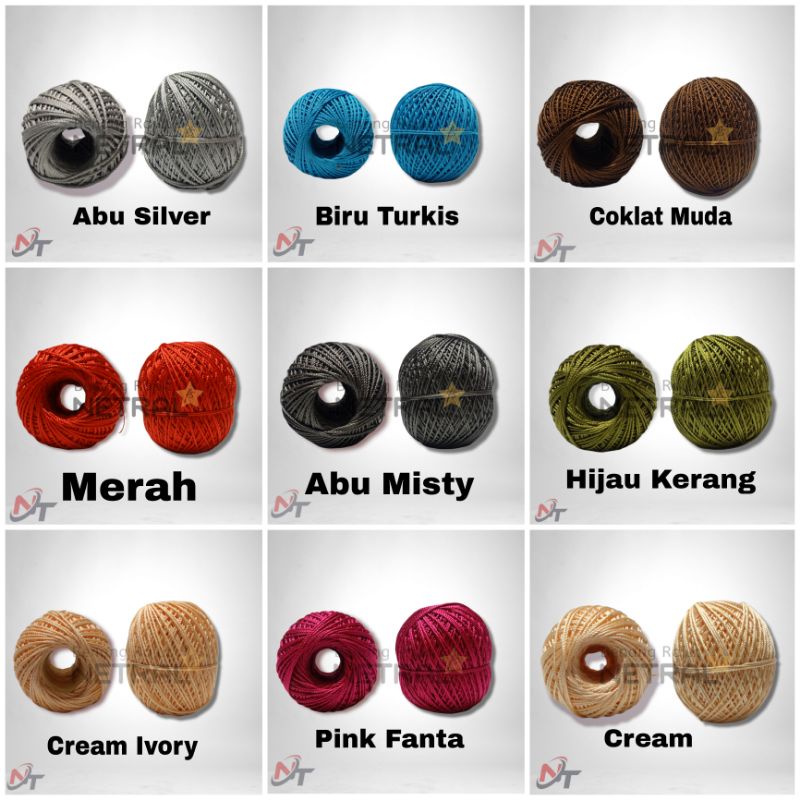 BENANG RAJUT POLY KILAP / POLY DOP / POLIESTER / MERK NETRAL BISA CAMPUR WARNA HARGA 1 PAK( ISI 10PCS )