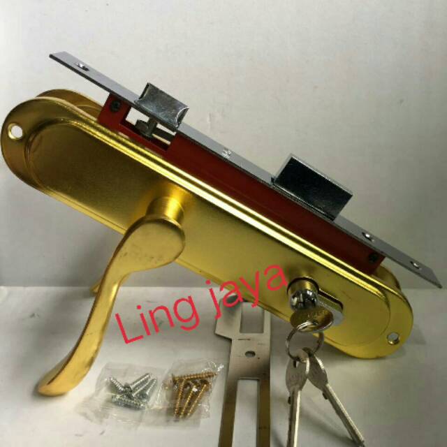 HANDLE HANDEL PINTU  KUNCI PINTU RUMAH BESAR 1 SET GAGANG KUNCI + BODY KUNCI WARNA GOLD EMAS