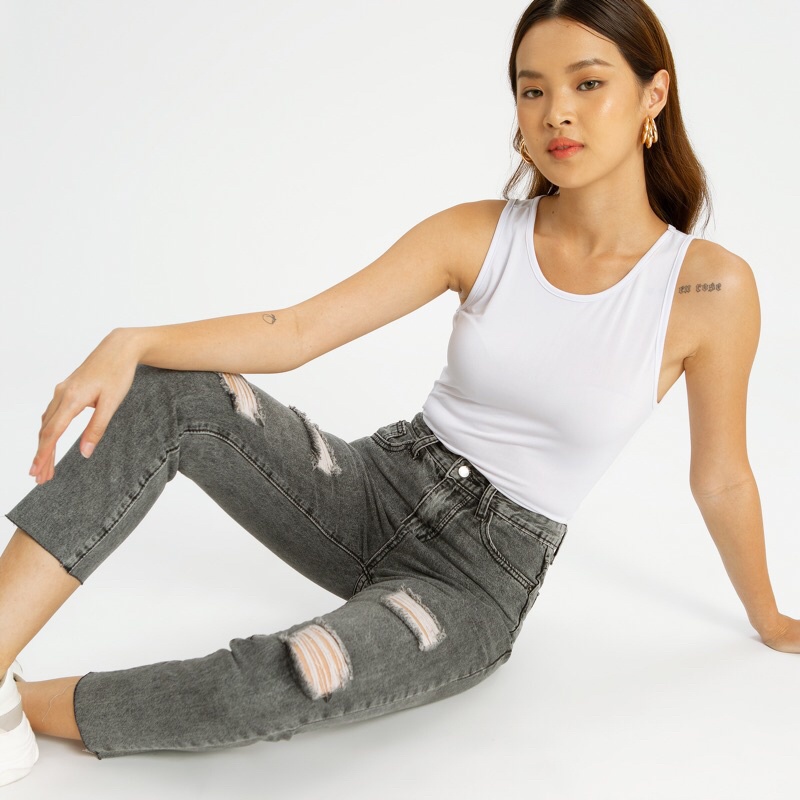 VIERLIN - Jeans 80115 - HIGHWAIST RIPPED BF UNFINISHED JEANS