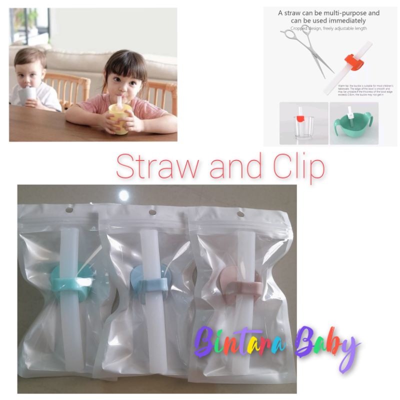 Straw and Clip Sedotan Reusable Cangkir Minum Anak / Sedotan Pakai Ulang Klip