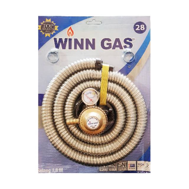 Paket Winn Gas W-28 Regulator Gas Meter  + Selang Aluminium / Selang Kompor Gas LPG