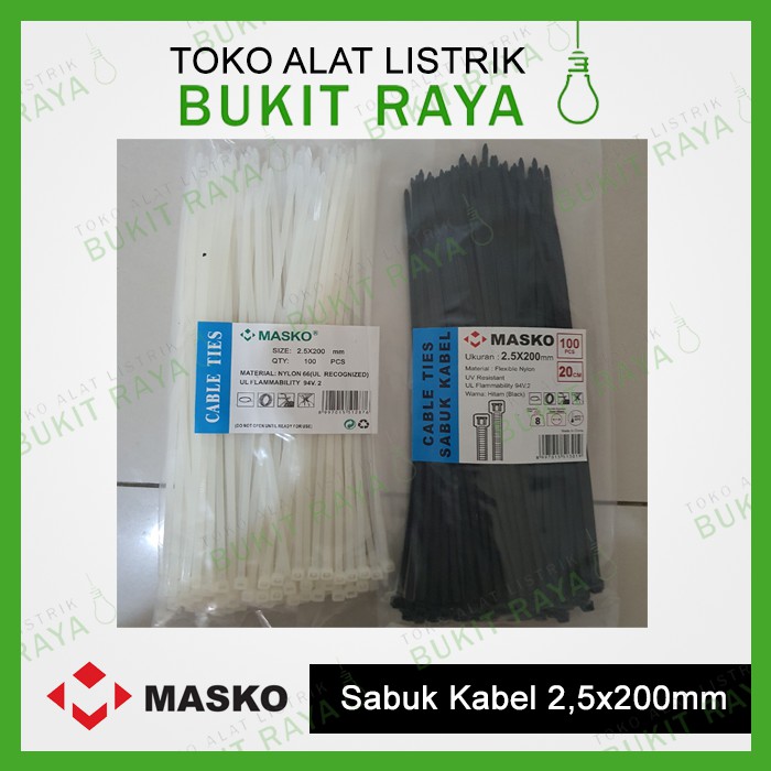 

Masko Sabuk Kabel / Kabel Tis Ties Ukuran 20 cm 2,5x200mm Hitam Putih