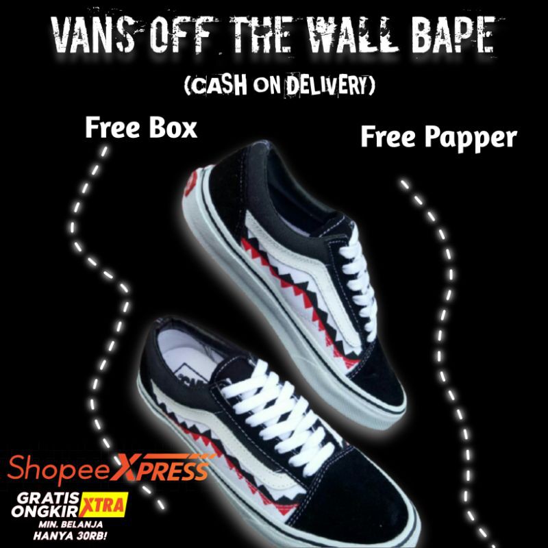 Sepatu Pria Vans Off The Wall Bape Hitam Putih Casual Dan Berkualitas Premium Good Quality