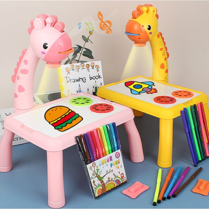 SKIKI91 - KINDER ART TABLE / Meja Gambar Anak Proyektor JUMBO Meja Belajar Anak meja melukis  ( Mainan Motif Jerapah JUMBO unicorn