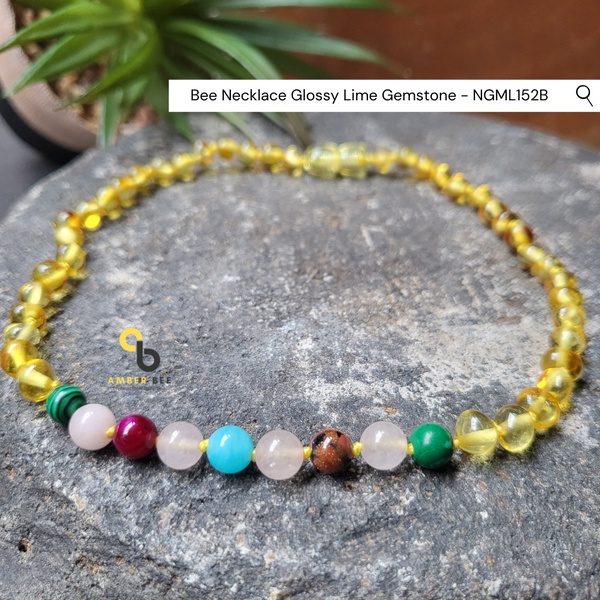 Kalung Amber Anak Premium Glossy Mix Gemstone By Amber Bee