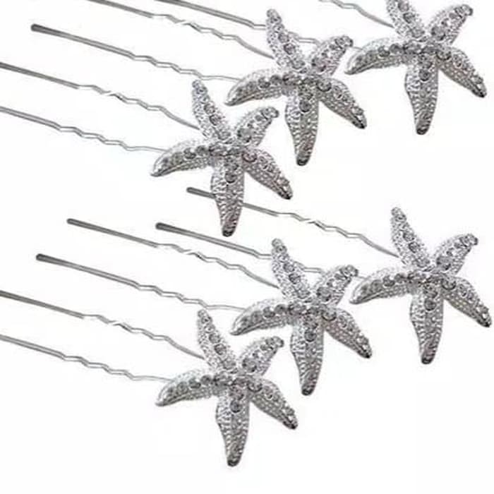 6pcs Jepit Rambut Bintang Laut Starfish U Shape Hairpin Wedding Headwe