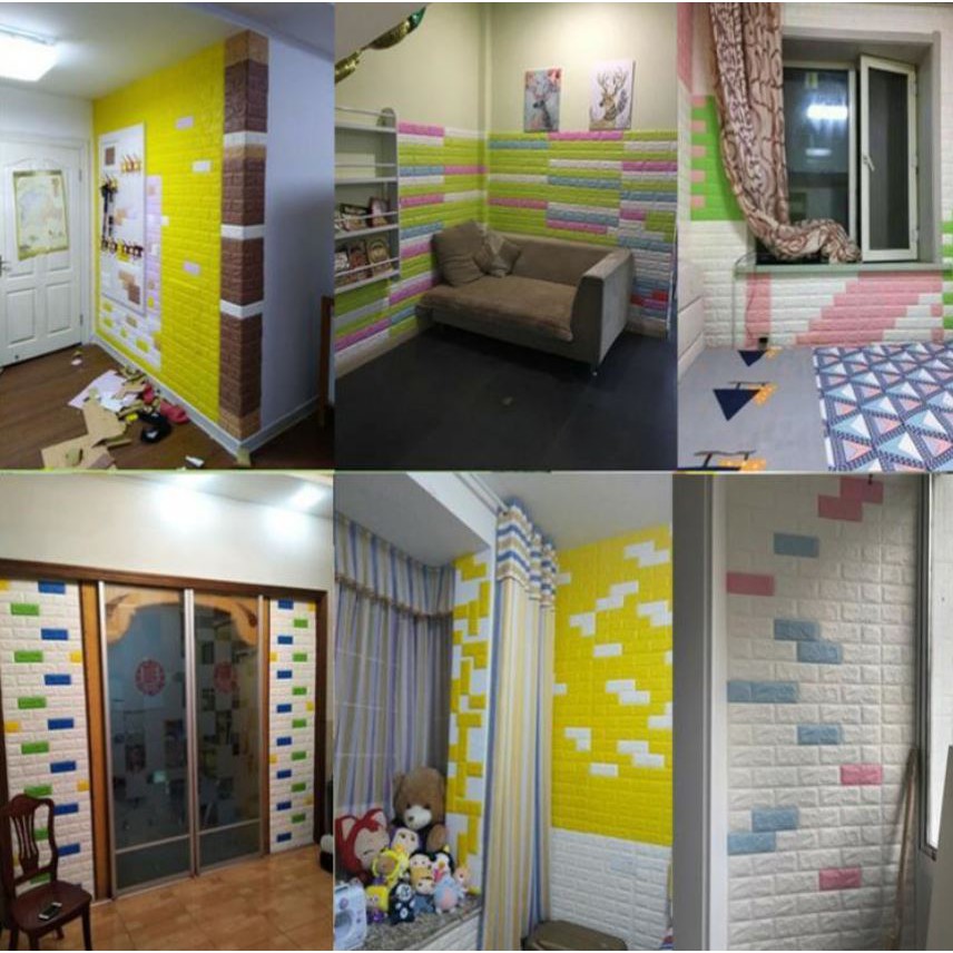 ★ Cayman ★ 77 x 70CM BUKAN TIPIS 3D wallpaper Foam Timbul Bata Brick Sticker Wallpaper Dingding 3D Foam Motif Batu Bata 70 x 77 CM Dinding Kamar Murah HL010-5