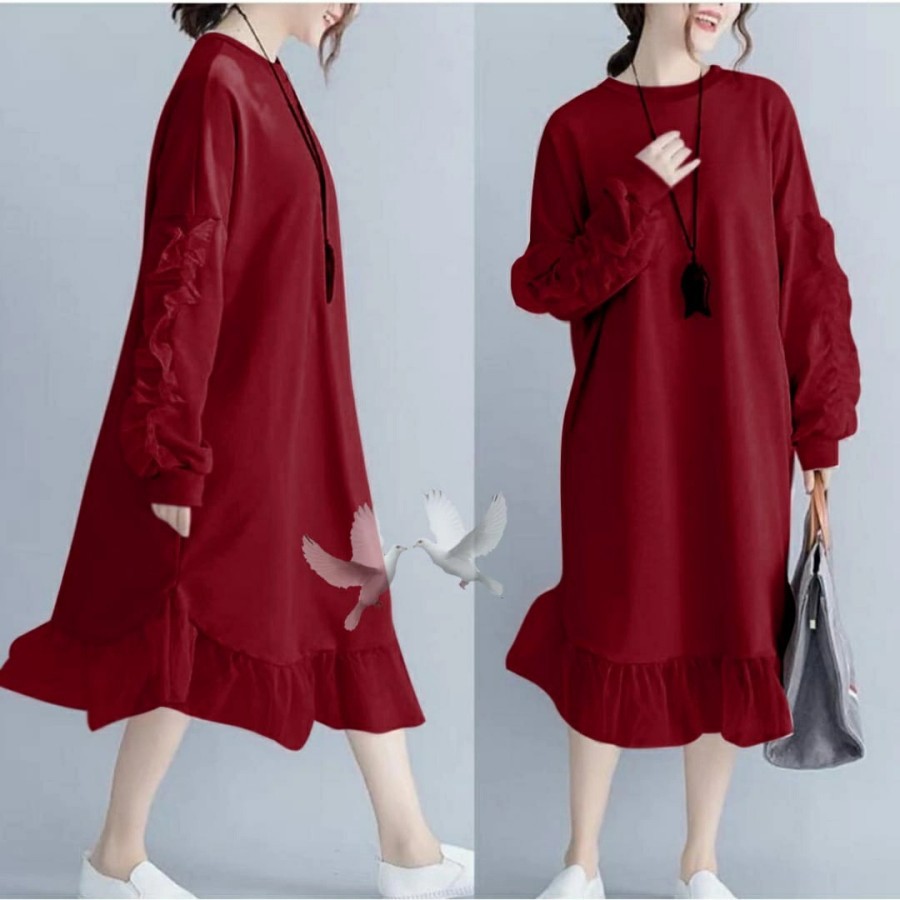 BAJU DRESS WANITA KOREA BAJU CASUAL DRES KAOS TERUSAN PEREMPUAN POLOS YONA