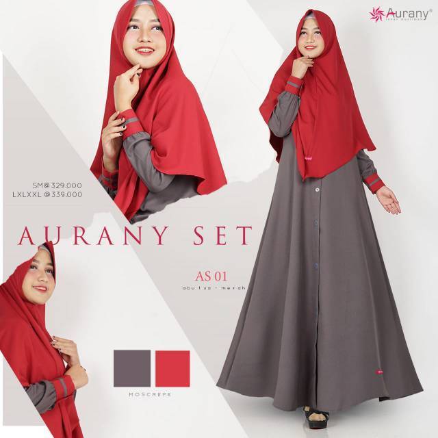 GAMIS SYARI AURANY AS 01 ABUTUA &amp; MERAH SET HIJAB