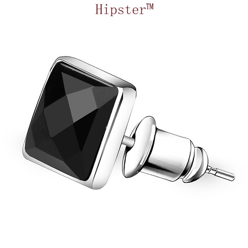 Trendy Fashion Unisex Style All-Match Black Agate Square Stud Earrings