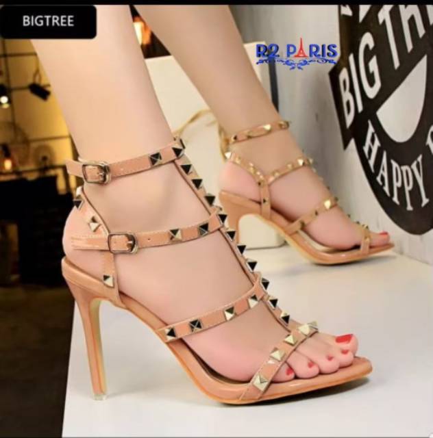 zepatu zepatu high heels stud piramid wanita OF-90